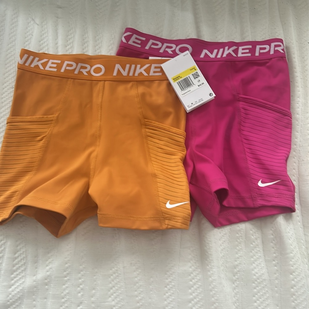 Nike Pro Dri-FIT Orange and Pink shorts size small PACK OF 2.